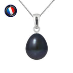 PERLINEA- Pendentif- Perle de Culture d'Eau Douce- Bouton Diamètre 9-10 mm Black Tahiti- Bijou Femme- Or Blanc