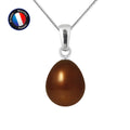 PERLINEA Pendentif Perle de Culture d'Eau Douce Bouton Diamètre 9-10 mm Chocolat - Or Blanc