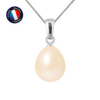 PERLINEA Pendentif Perle de Culture d'Eau Douce Bouton Diamètre 9-10 mm Rose - Or Blanc
