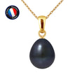 PERLINEA Pendentif Perle de Culture d'Eau Douce Bouton Diamètre 9-10 mm Black Tahiti - Or Jaune