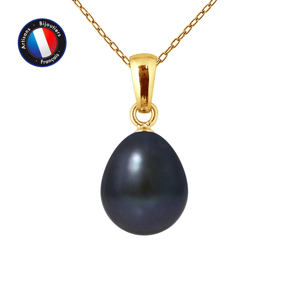 PERLINEA Pendentif Perle de Culture d'Eau Douce Bouton Diamètre 9-10 mm Black Tahiti - Or Jaune