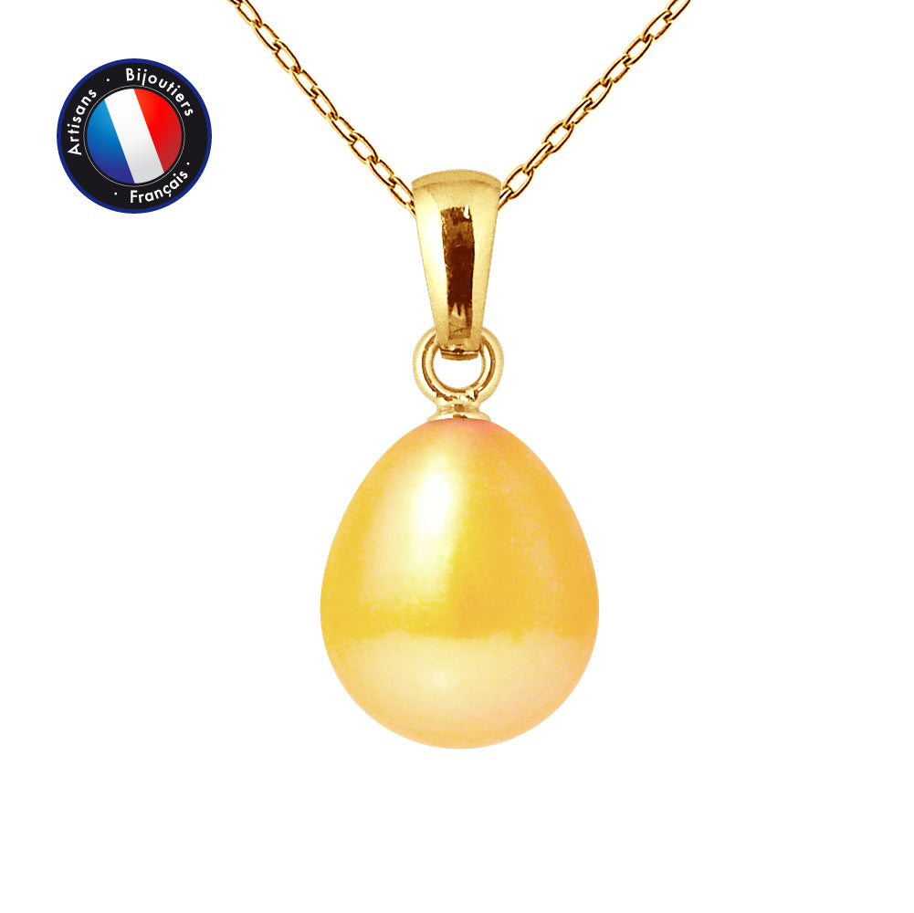 PERLINEA Pendentif Perle de Culture d'Eau Douce Bouton Diamètre 9-10 mm Gold - Or Jaune