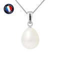 PERLINEA Pendentif Perle de Culture d'Eau Douce Bouton Diamètre 9-10 mm Blanche - Or Blanc