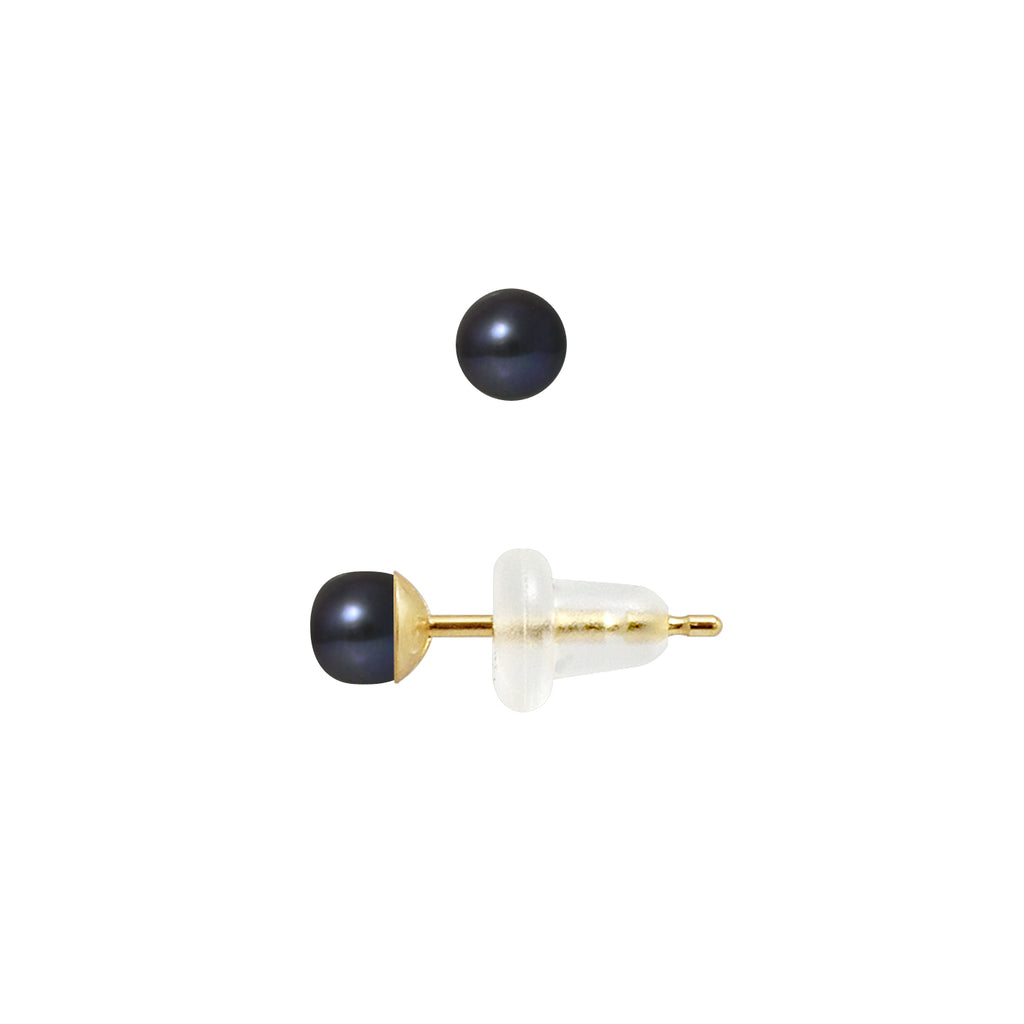 PERLINEA Boucles d'Oreilles Perles de Culture Diamètre 3-4 mm Black Tahiti - Or Jaune