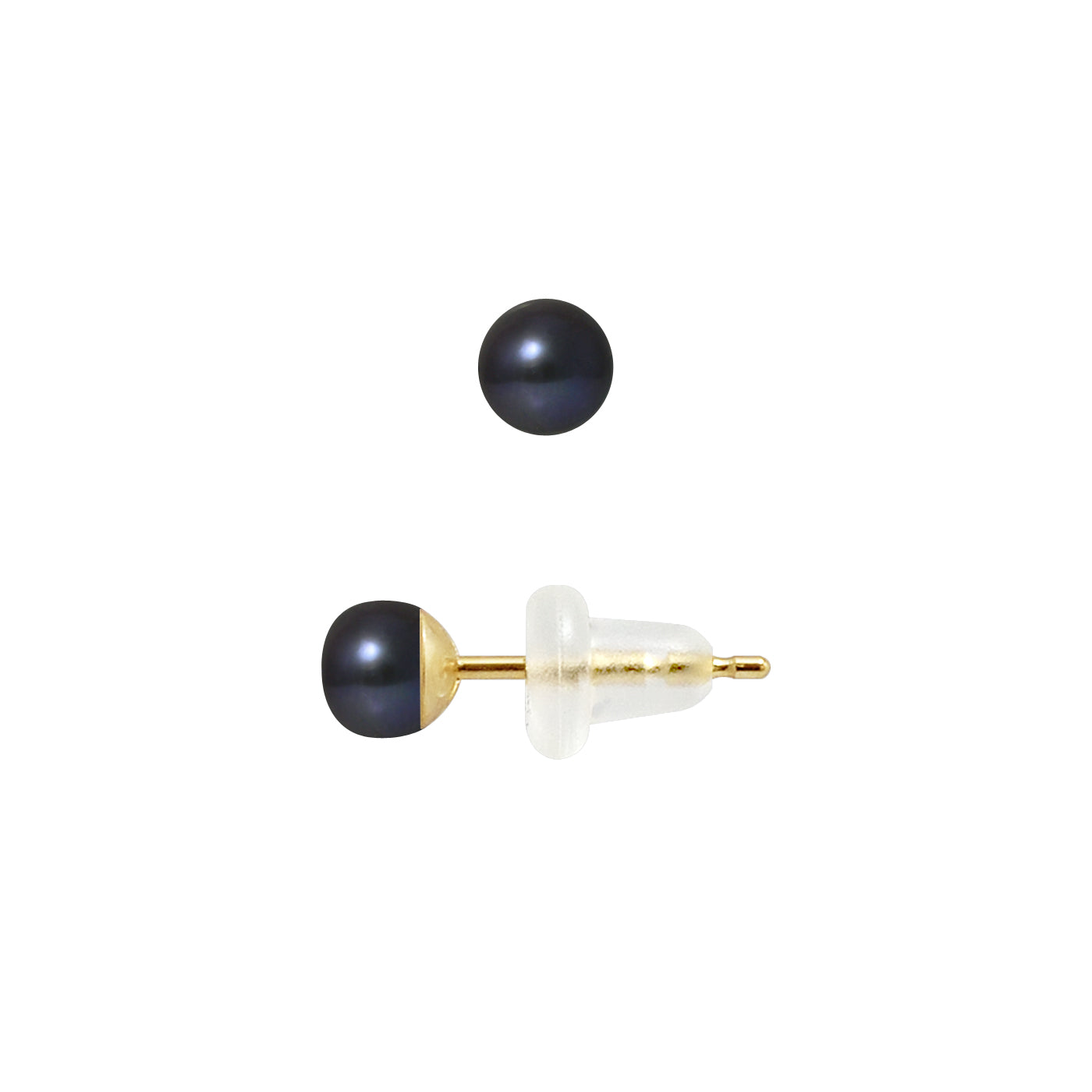 PERLINEA Boucles d'Oreilles Perles de Culture Diamètre 4-5 mm Black Tahiti - Or Jaune
