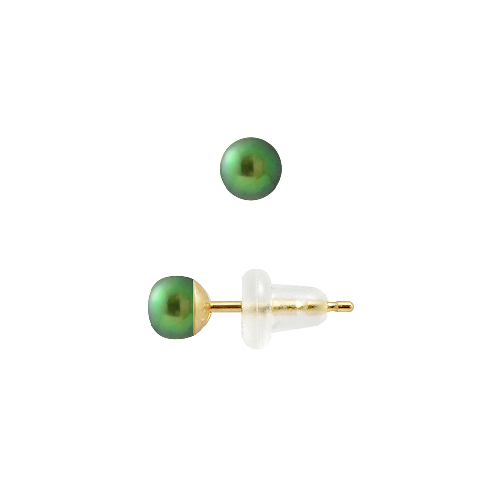 PERLINEA Boucles d'Oreilles Perles de Culture d'Eau Douce Bouton Diamètre 4-5 mm Vert Intense - Or Jaune