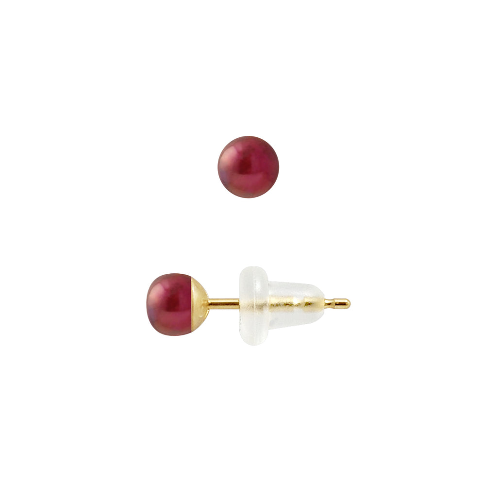 PERLINEA Boucles d'Oreilles Perles de Culture Diamètre 4-5 mm Rouge Cerise - Or Jaune