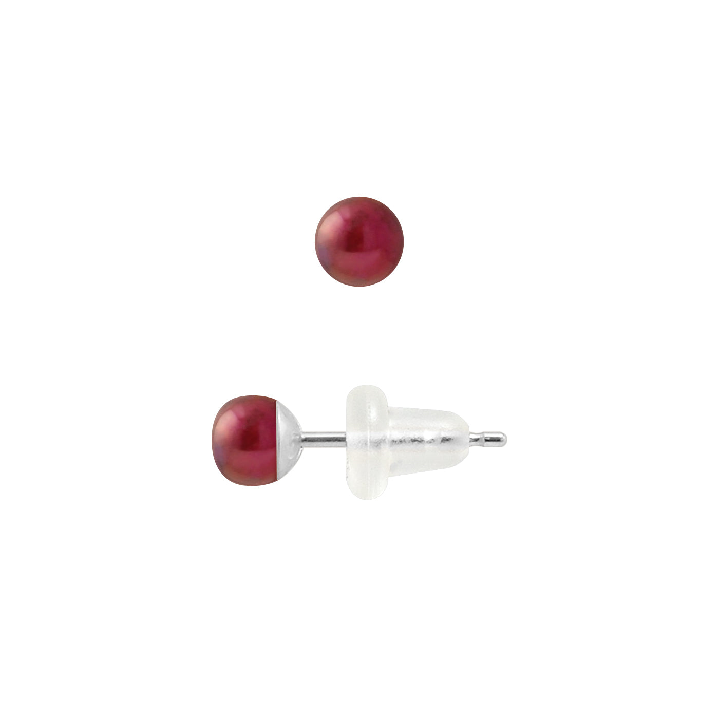 PERLINEA Boucles d'Oreilles Perles de Culture d'Eau Douce Bouton Diamètre 4-5 mm Rouges Cerise - Or Blanc