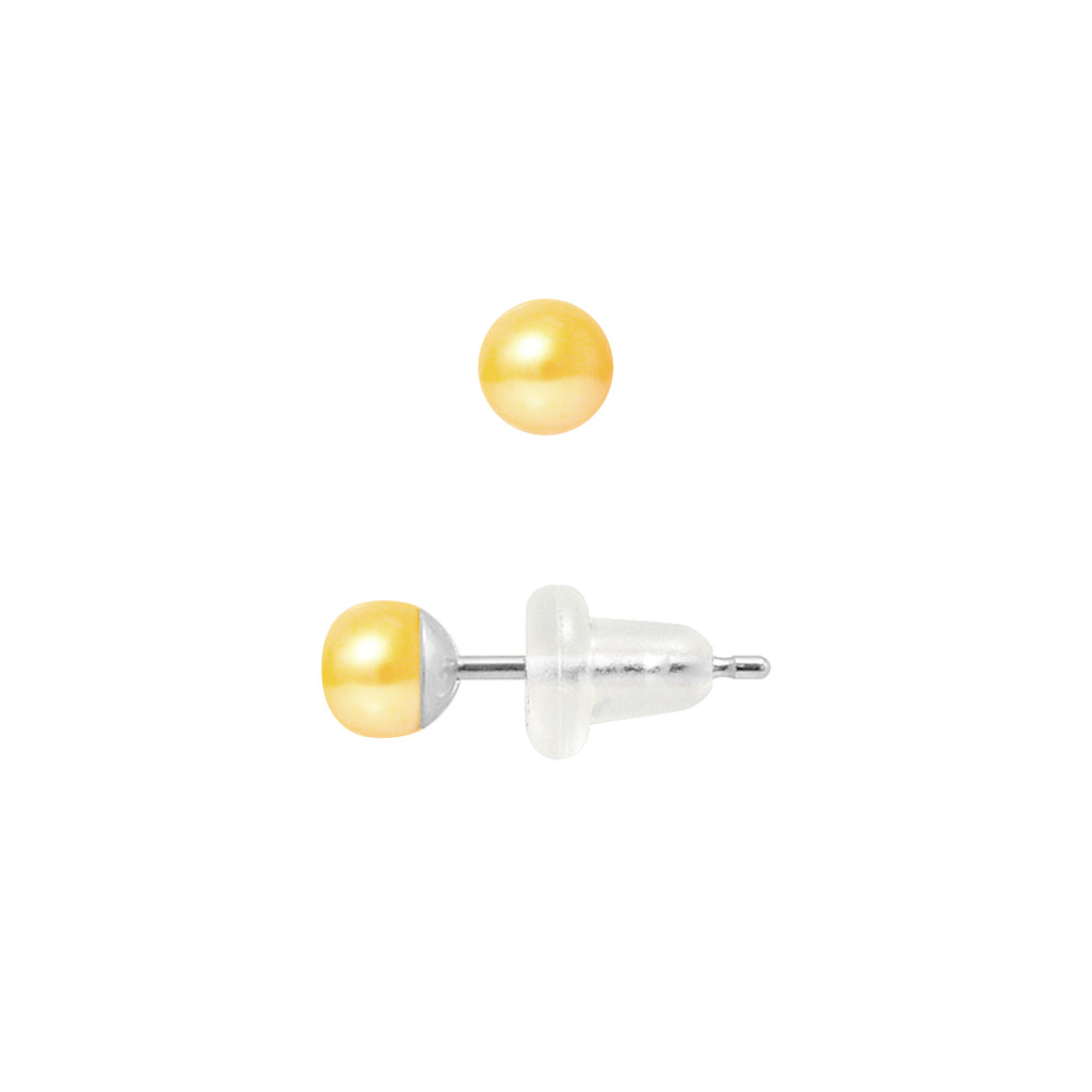 PERLINEA Boucles d'Oreilles Perles de Culture Bouton Diamètre 4-5 mm Gold - Or Blanc