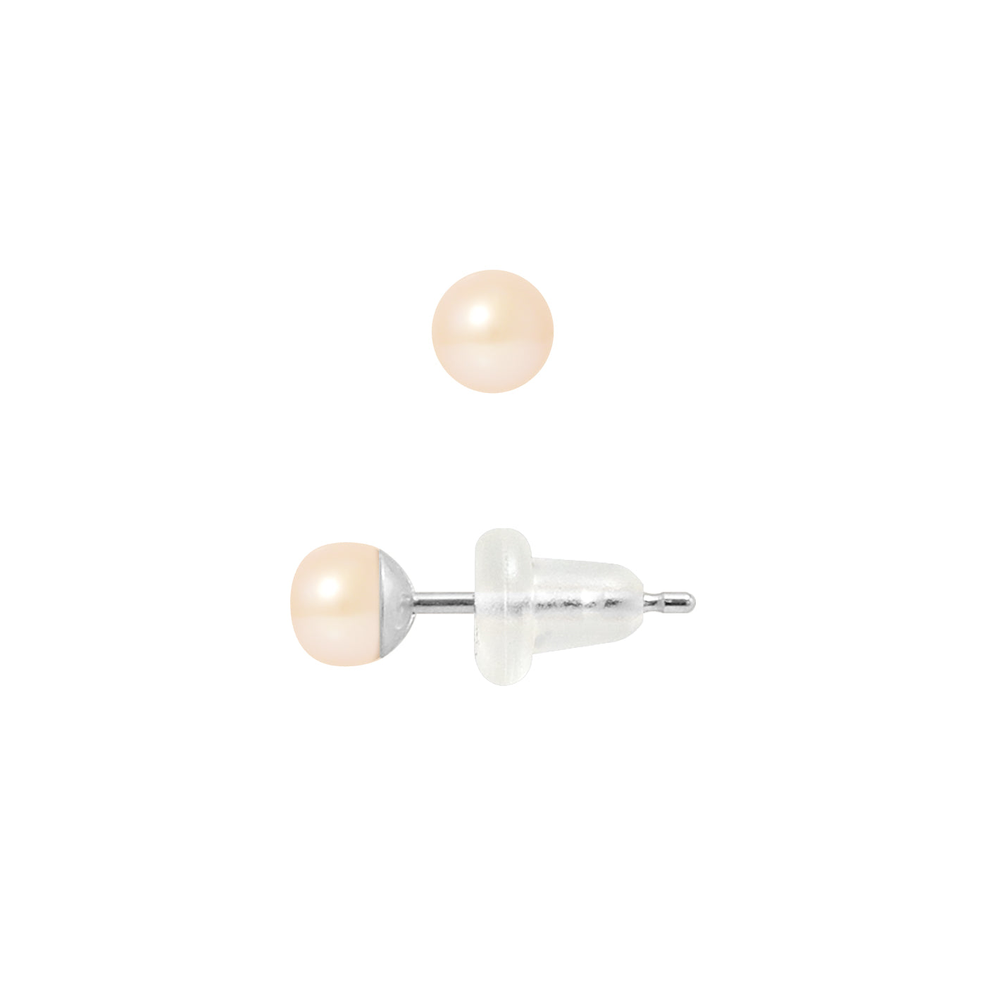 PERLINEA Boucles d'Oreilles Perles de Culture Bouton Diamètre 4-5 mm Roses - Or Blanc