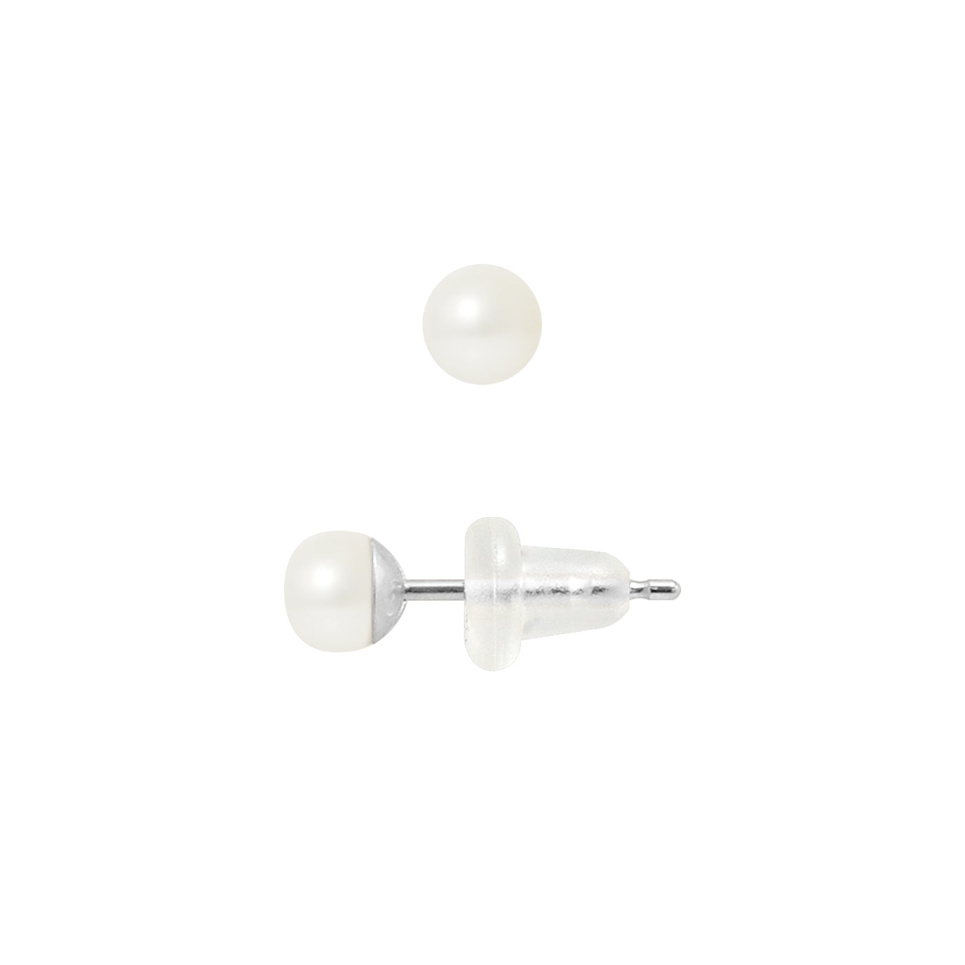 PERLINEA Boucles d'Oreilles Perles de Culture Bouton Diamètre 4-5 mm Blanches - Or Blanc