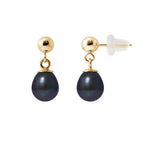 PERLINEA Boucles d'Oreilles Perles de Culture Poire Diamètre 6-7 mm Black Tahiti - Or Jaune