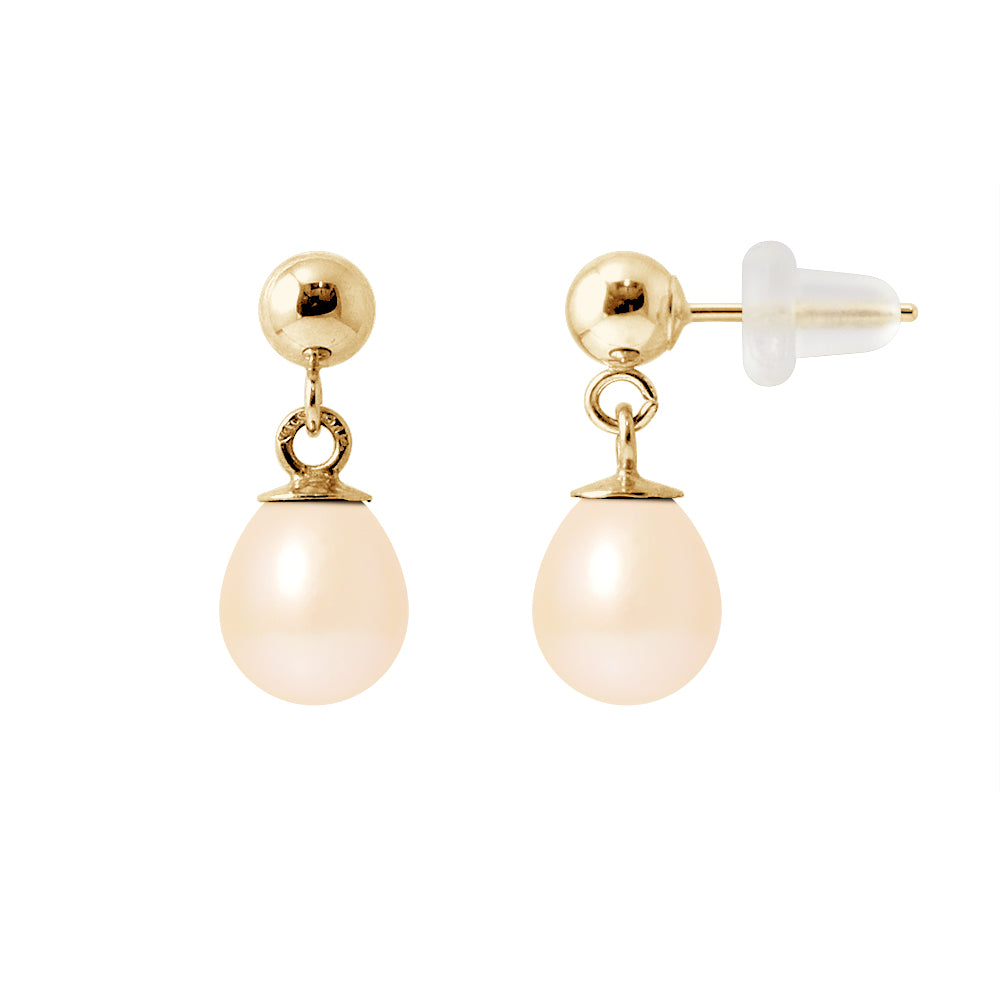 PERLINEA Boucles d'Oreilles Perles de Culture Poire Diamètre 6-7 mm Blanches - Or Jaune