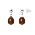PERLINEA Boucles d'Oreilles Perles de Culture Poire Diamètre 6-7 mm Chocolat - Or Blanc