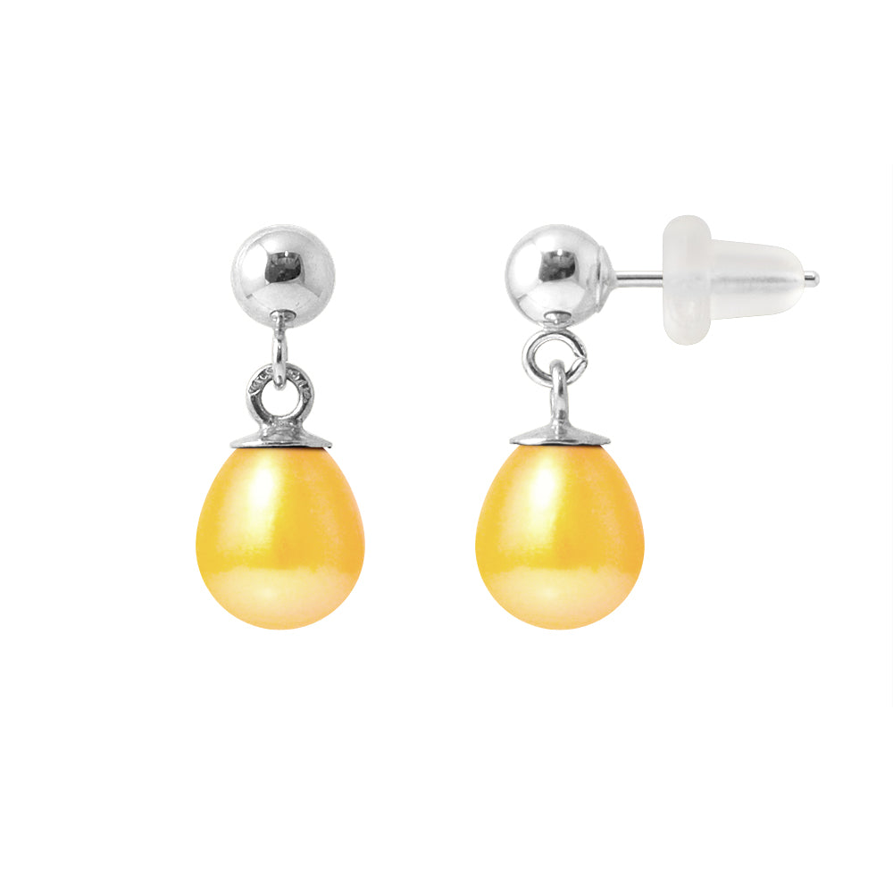 PERLINEA Boucles d'Oreilles Perles de Culture Poire Diamètre 6-7 mm Gold - Or Blanc