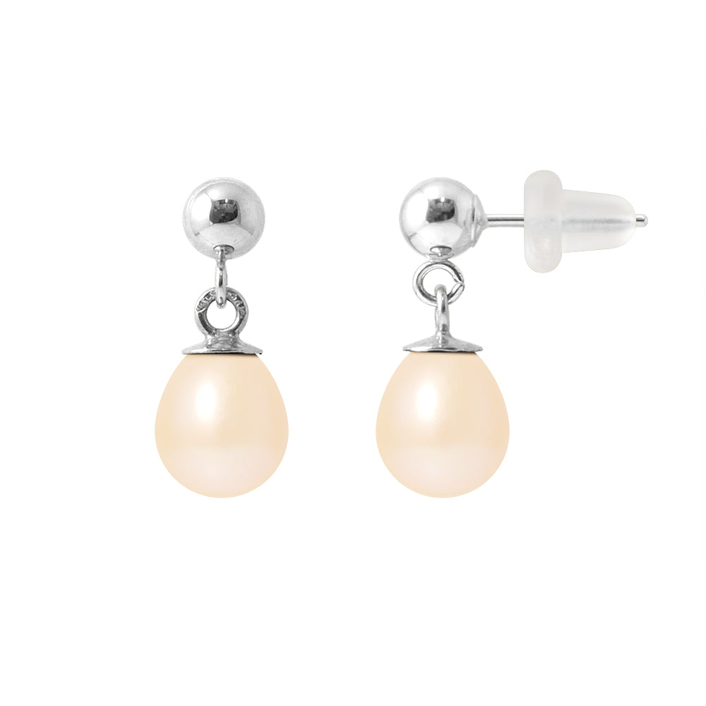 PERLINEA Boucles d'Oreilles Perles de Culture Poire Diamètre 6-7 mm Roses - Or Blanc