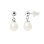 PERLINEA Boucles d'Oreilles Perles de Culture Poire Diamètre 6-7 mm Blanches - Or Blanc