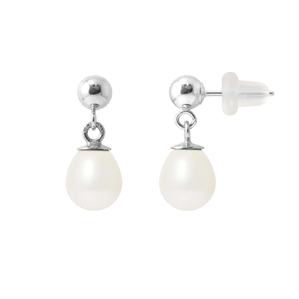 PERLINEA Boucles d'Oreilles Perles de Culture Poire Diamètre 6-7 mm Blanches - Or Blanc