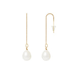 PERLINEA Boucles d'Oreilles Perles de Culture Poire Diamètre 8-9 mm Blanches -  Or Jaune