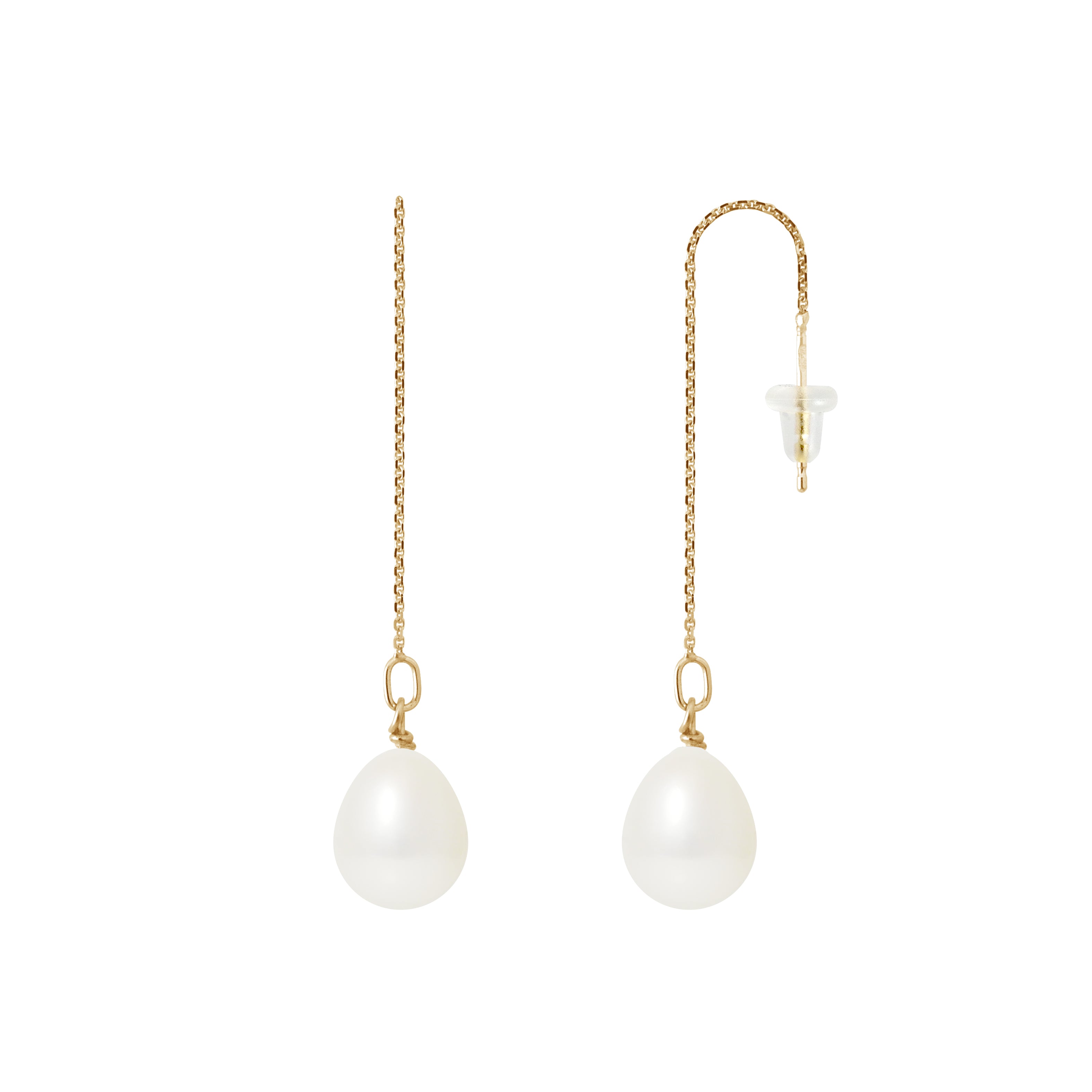 PERLINEA Boucles d'Oreilles Perles de Culture Poire Diamètre 8-9 mm Blanches -  Or Jaune
