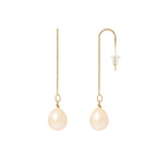 PERLINEA Boucles d'Oreilles Perles de Culture Poire Diamètre 8-9 mm Roses - Or Jaune