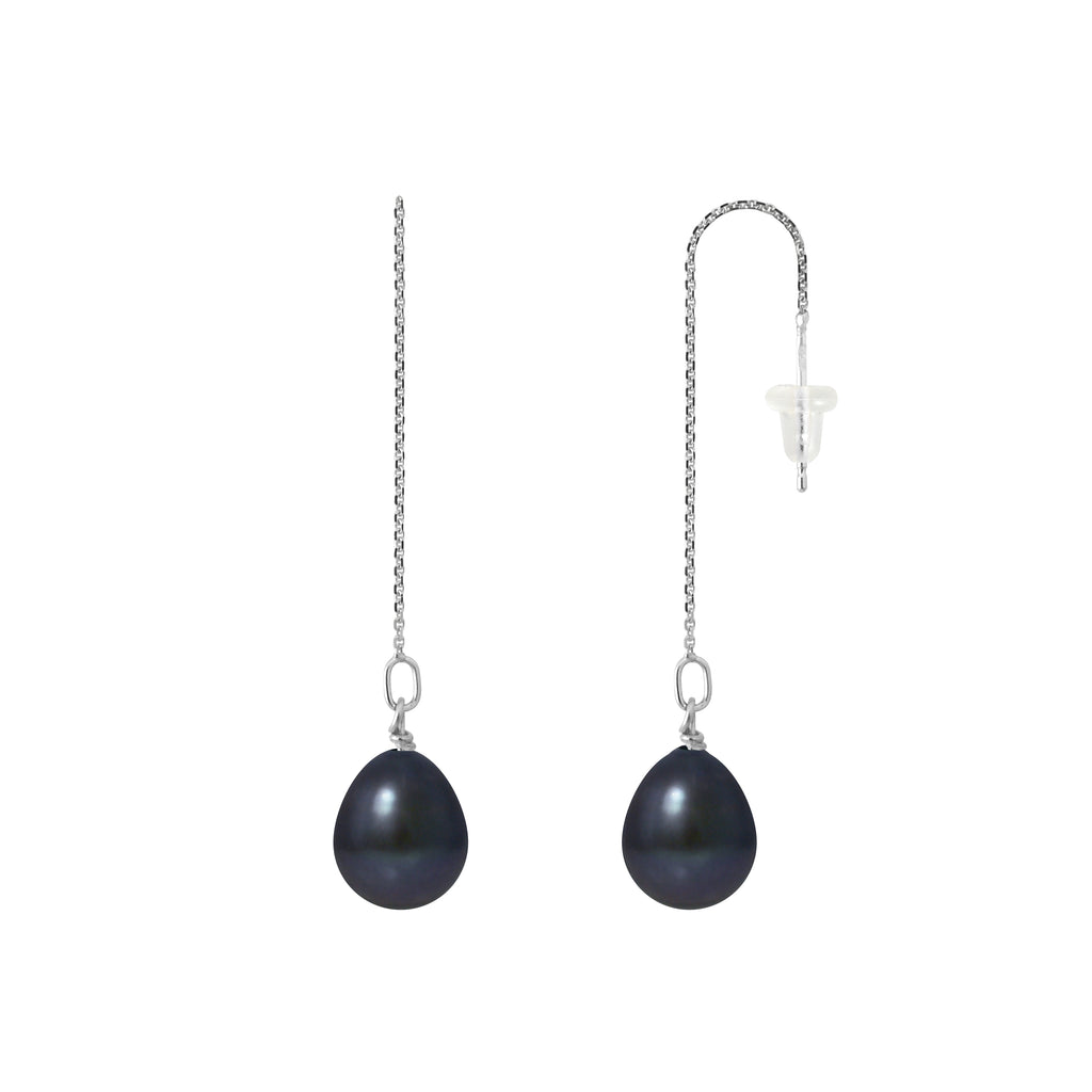 PERLINEA Boucles d'Oreilles Perles de Culture Diamètre 8-9 mm Black Tahiti - Or Blanc