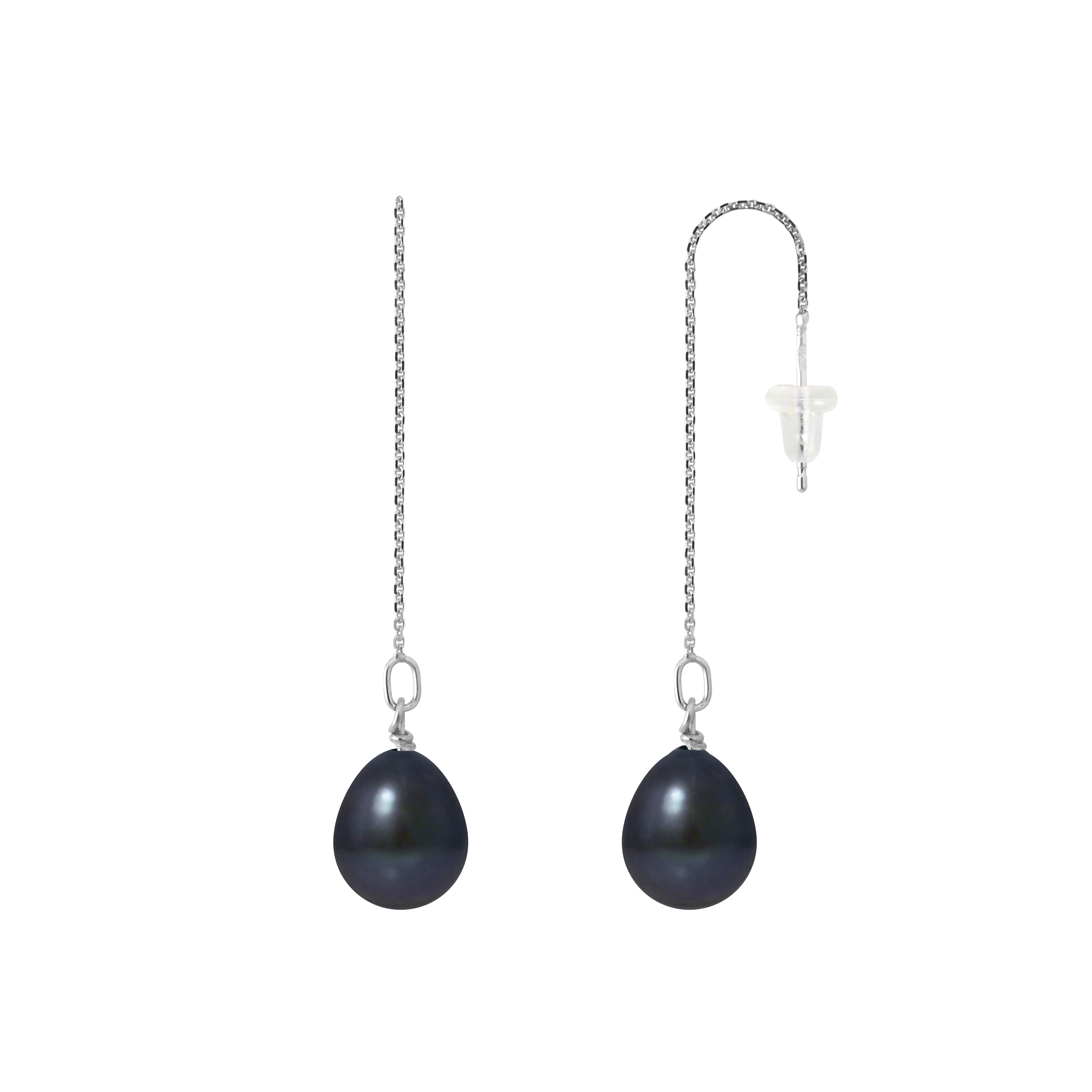 PERLINEA Boucles d'Oreilles Perles de Culture Diamètre 8-9 mm Black Tahiti - Or Blanc