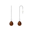 PERLINEA Boucles d'Oreilles Pendantes Perles de Culture Diamètre 8-9 mm Chocolat - Or Blanc