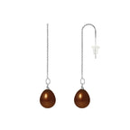 PERLINEA Boucles d'Oreilles Pendantes Perles de Culture Diamètre 8-9 mm Chocolat - Or Blanc