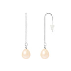 PERLINEA Boucles d'Oreilles Pendantes Perles de Culture Diamètre 8-9 mm Roses - Or Blanc