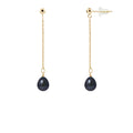 PERLINEA Boucles d'Oreilles Perles de Culture Poire Diamètre 7-8 mm Black Tahiti - Or Jaune