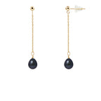 PERLINEA Boucles d'Oreilles Perles de Culture Poire Diamètre 7-8 mm Black Tahiti - Or Jaune