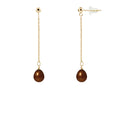 PERLINEA Boucles d'Oreilles Perles de Culture Poire Diamètre 7-8 mm Chocolat - Or Jaune