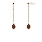 PERLINEA Boucles d'Oreilles Perles de Culture Poire Diamètre 7-8 mm Chocolat - Or Jaune