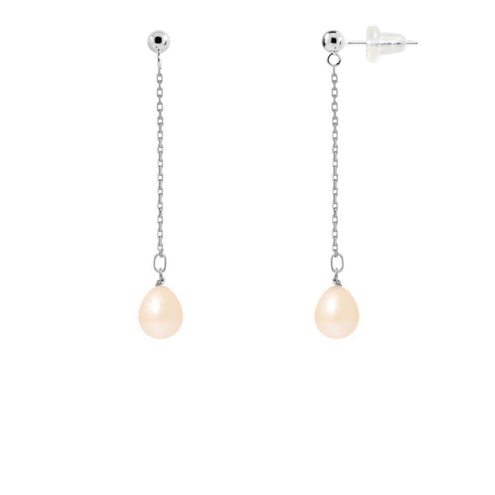 PERLINEA Boucles d'Oreilles Perles de Culture Poire Diamètre 7-8 mm Roses -  Or Blanc