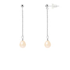 PERLINEA Boucles d'Oreilles Perles de Culture Poire Diamètre 7-8 mm Roses -  Or Blanc