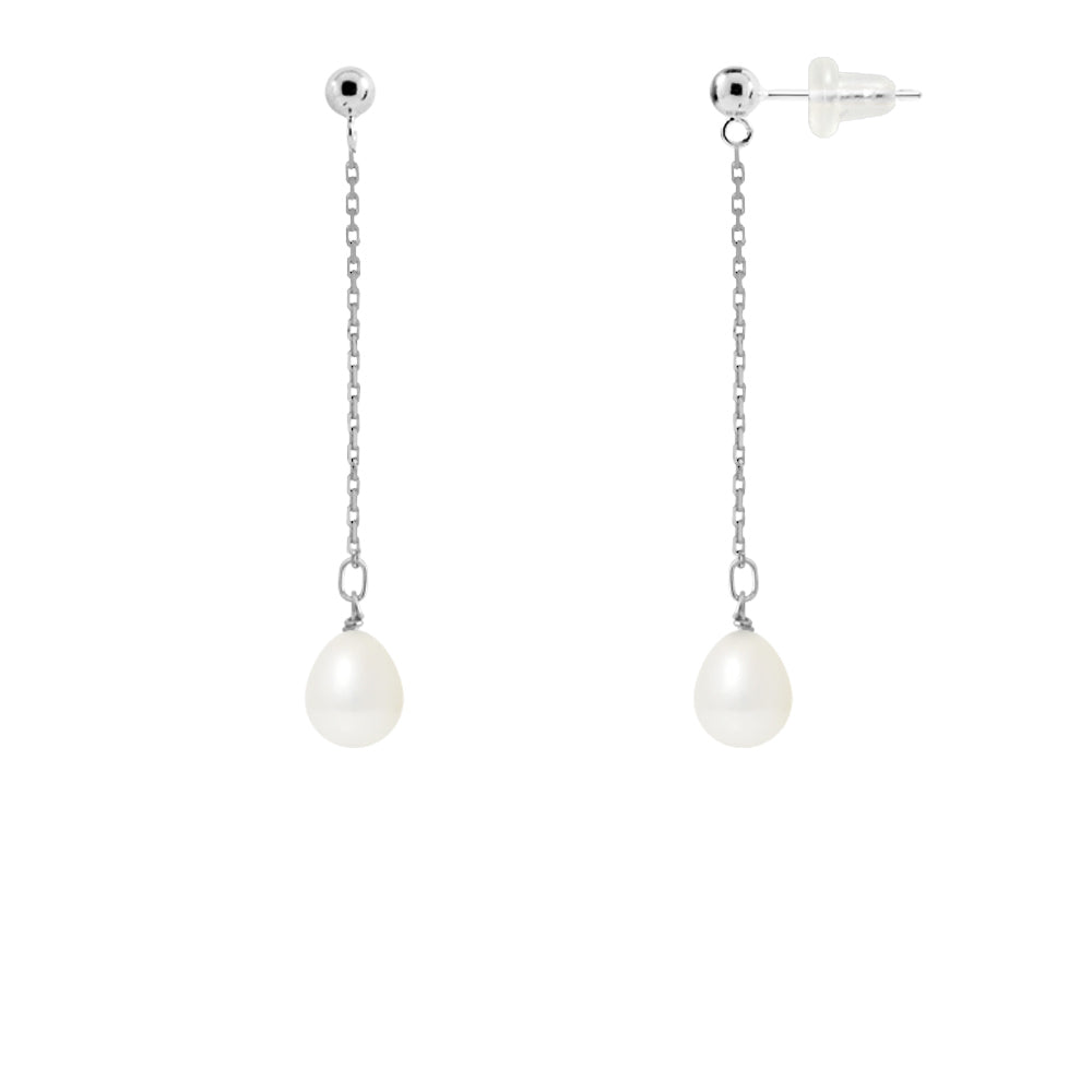 PERLINEA Boucles d'Oreilles Perles de Culture Poire Diamètre 7-8 mm Blanches - Or Blanc