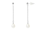 PERLINEA Boucles d'Oreilles Perles de Culture Poire Diamètre 7-8 mm Blanches - Or Blanc
