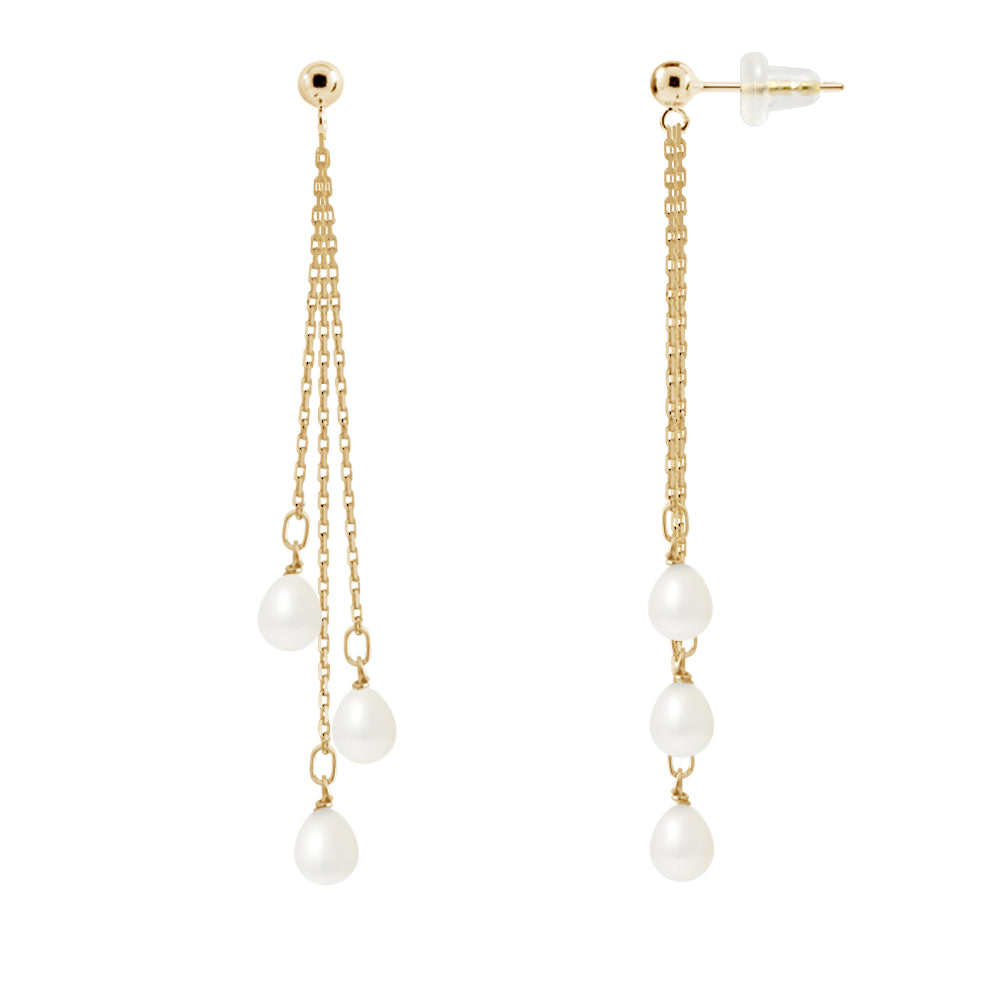 PERLINEA Boucles d'Oreilles Perles de Culture Poire Diamètre 5-6 mm Blanches - Or Jaune