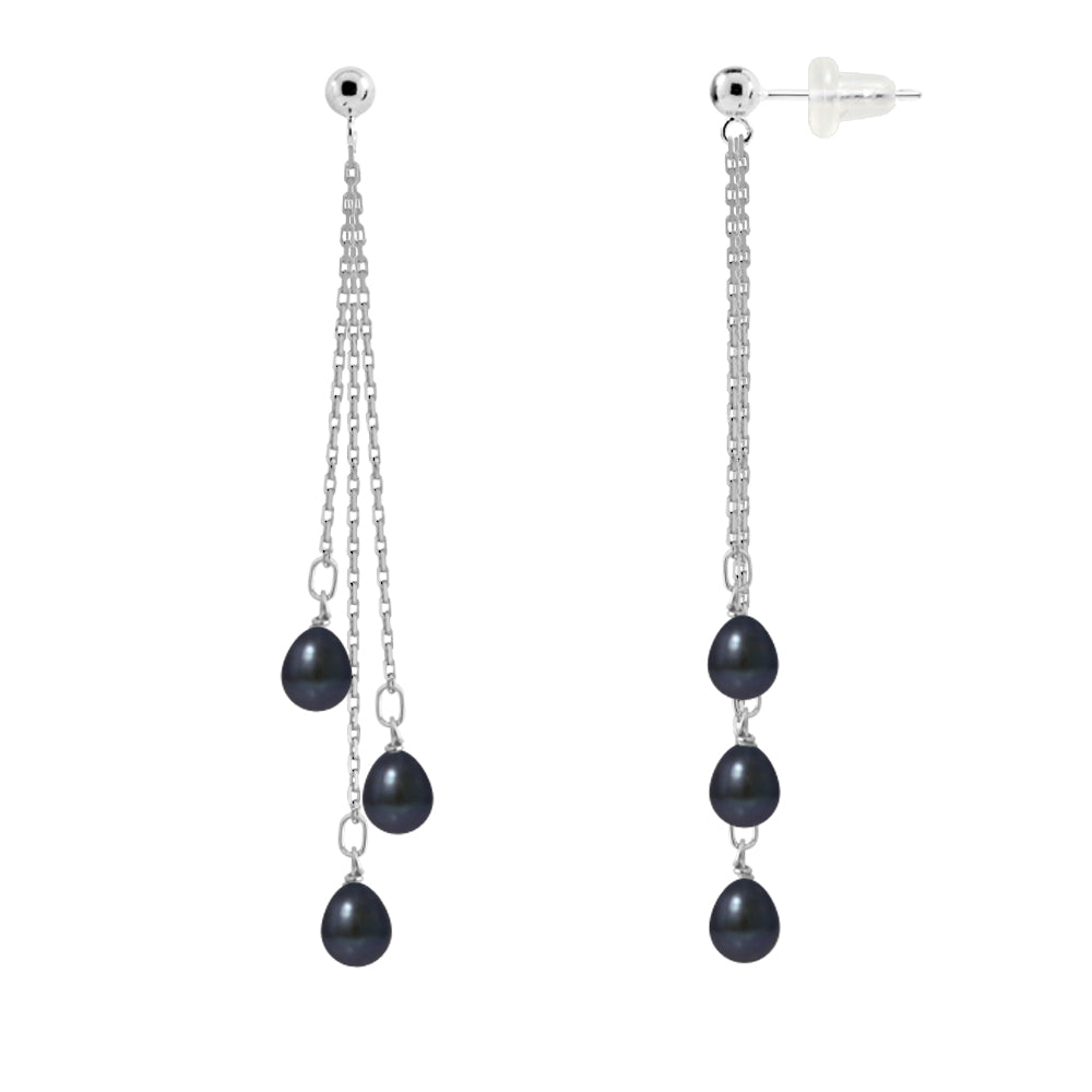 PERLINEA Boucles d'Oreilles Perles de Culture Poire Diamètre 5-6 mm Black Tahiti  Or Blanc