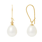 PERLINEA Boucles d'Oreilles Perles de Culture Poire Diamètre 9-10  mm Blanches - Or Jaune