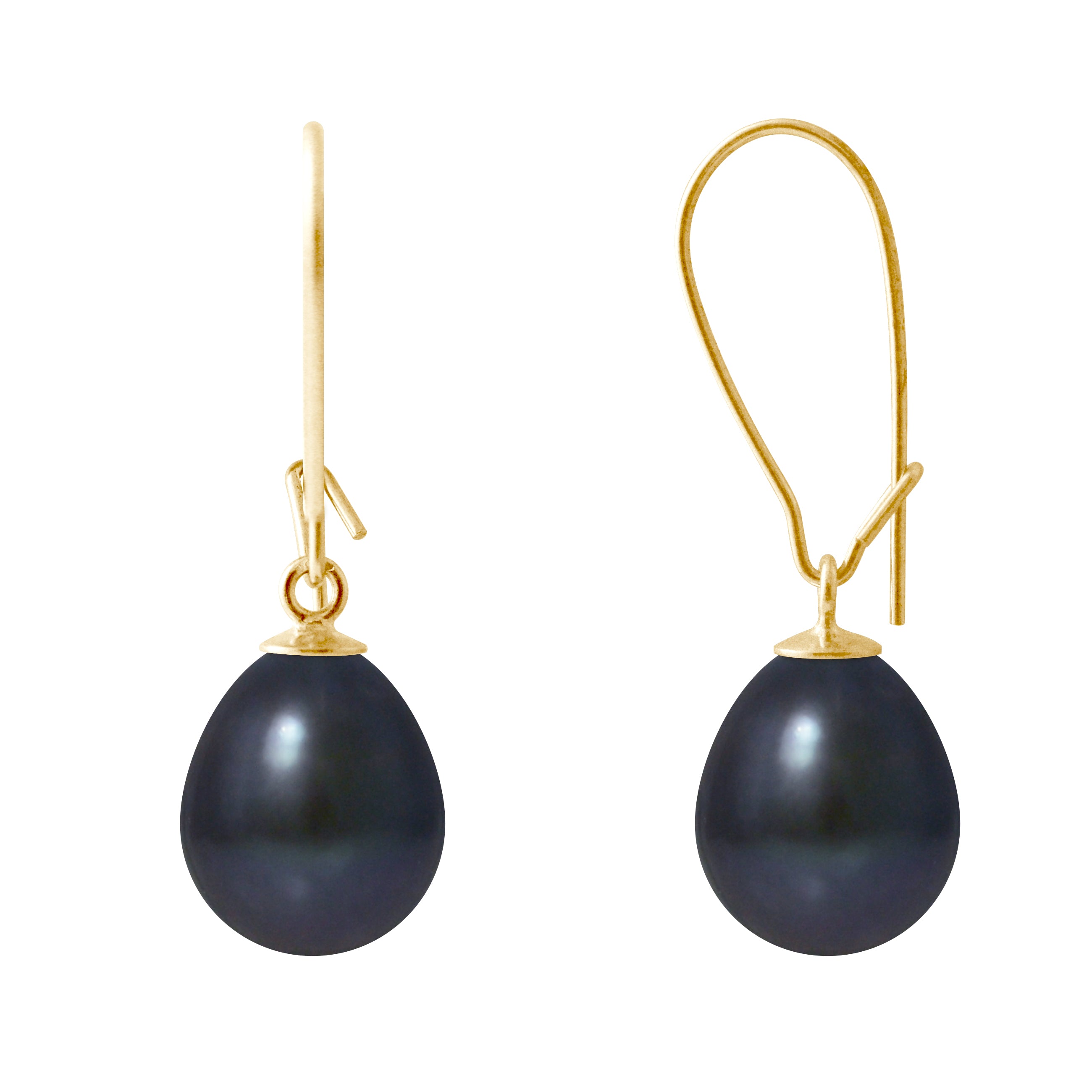PERLINEA Boucles d'Oreilles Perles de Culture Poire Diamètre 9-10 mm Black Tahiti - Or Jaune
