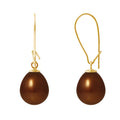 PERLINEA Boucles d'Oreilles Perles de Culture Poire Diamètre 9-10 mm Chocolat - Or Jaune