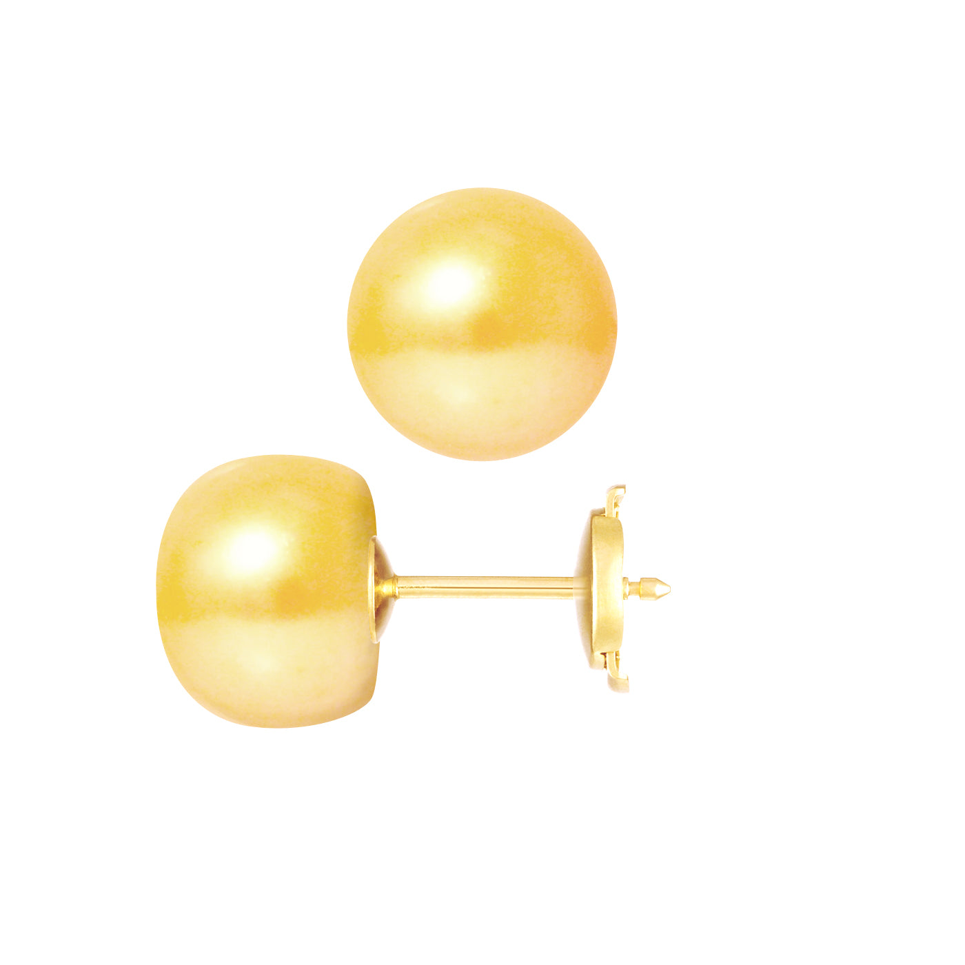 PERLINEA Boucles d'Oreilles Perles de Culture Bouton Diamètre 9-10 mm Gold - Or Jaune