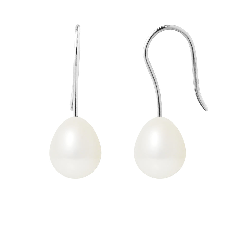 PERLINEA Boucles d'Oreilles Perles de Culture Diamètre 7-8 mm Blanches - Or Blanc