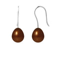 PERLINEA Boucles d'Oreilles Perles de Culture Diamètre 7-8 mm Chocolat - Or Blanc
