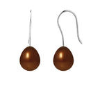 PERLINEA Boucles d'Oreilles Perles de Culture Diamètre 7-8 mm Chocolat - Or Blanc