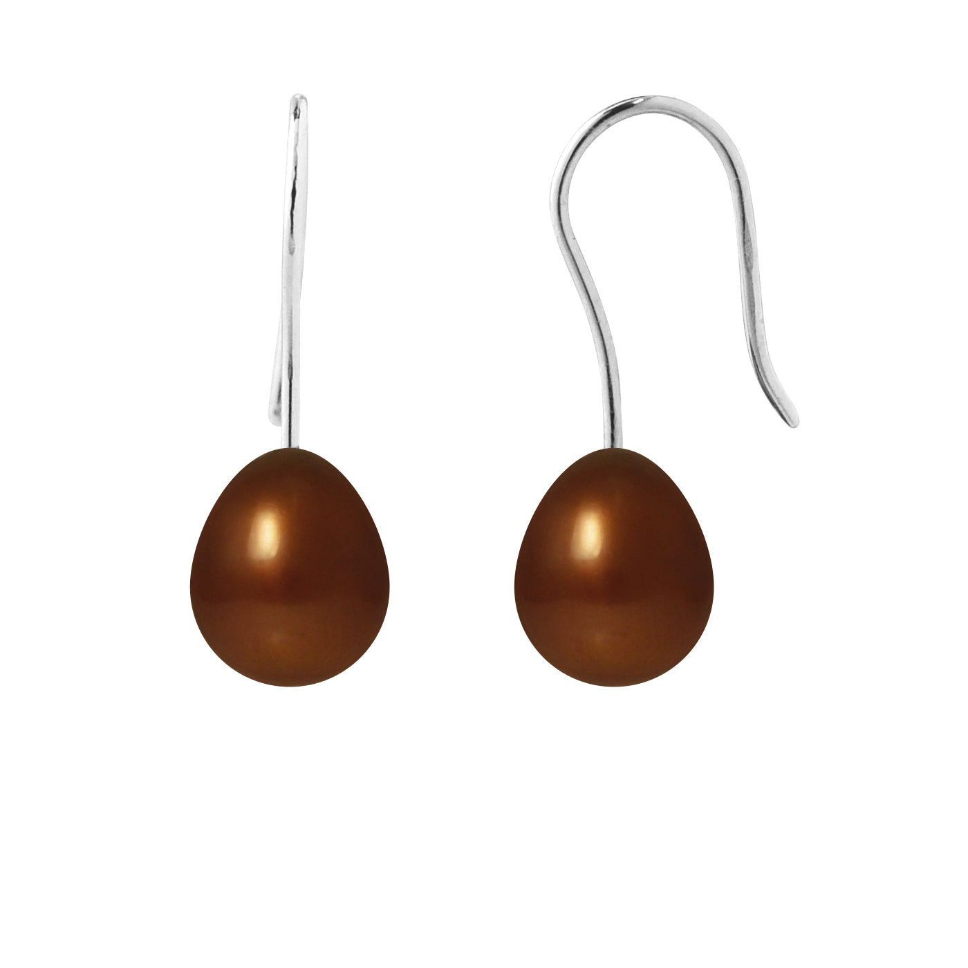 PERLINEA Boucles d'Oreilles Perles de Culture Diamètre 7-8 mm Chocolat - Or Blanc