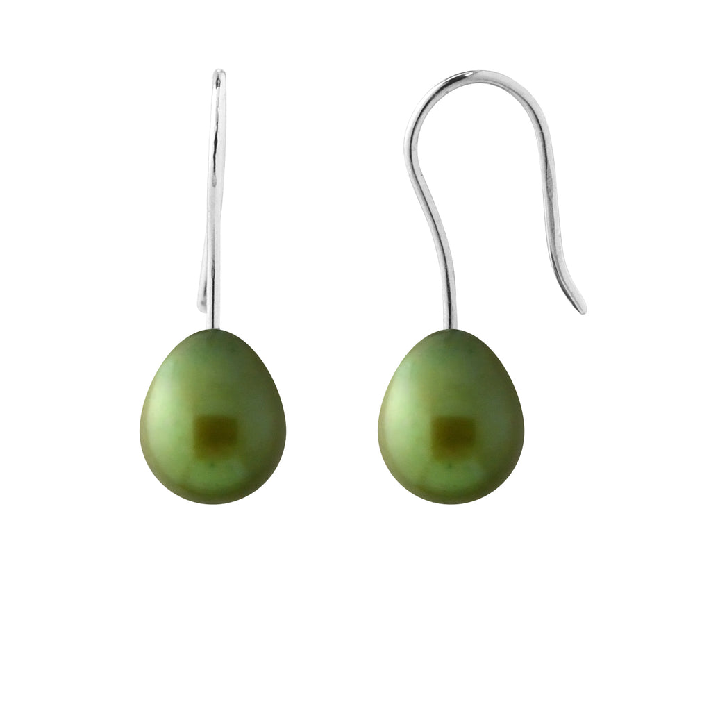 PERLINEA Boucles d'Oreilles Perles de Culture Diamètre 7-8 mm Vert Intense - Or Blanc