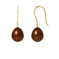 PERLINEA Boucles d'Oreilles Perles de Culture Diamètre 7-8 mm Chocolat - Or Jaune